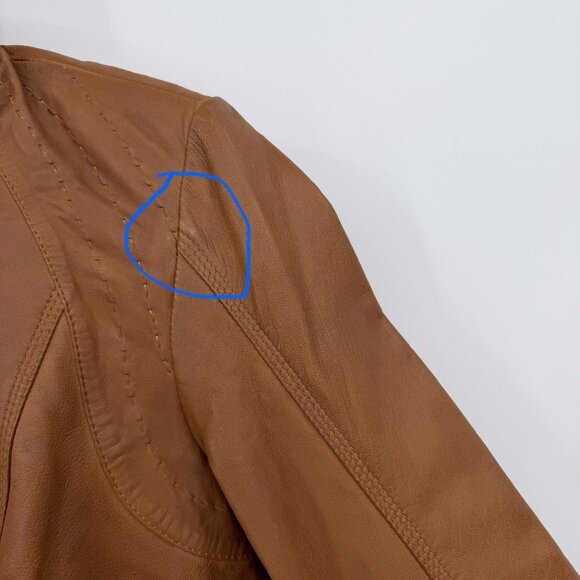 Quince 100% Leather Stand-Collar Jacket size M Women's in Cognac Brown Full Zip - Picture 5 of 16